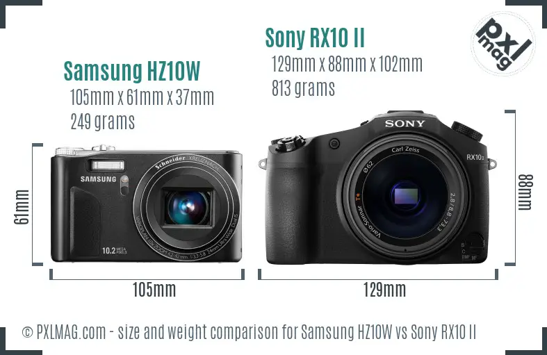 Samsung HZ10W vs Sony RX10 II size comparison