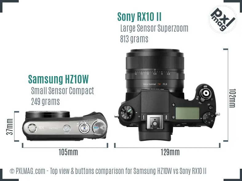 Samsung HZ10W vs Sony RX10 II top view buttons comparison
