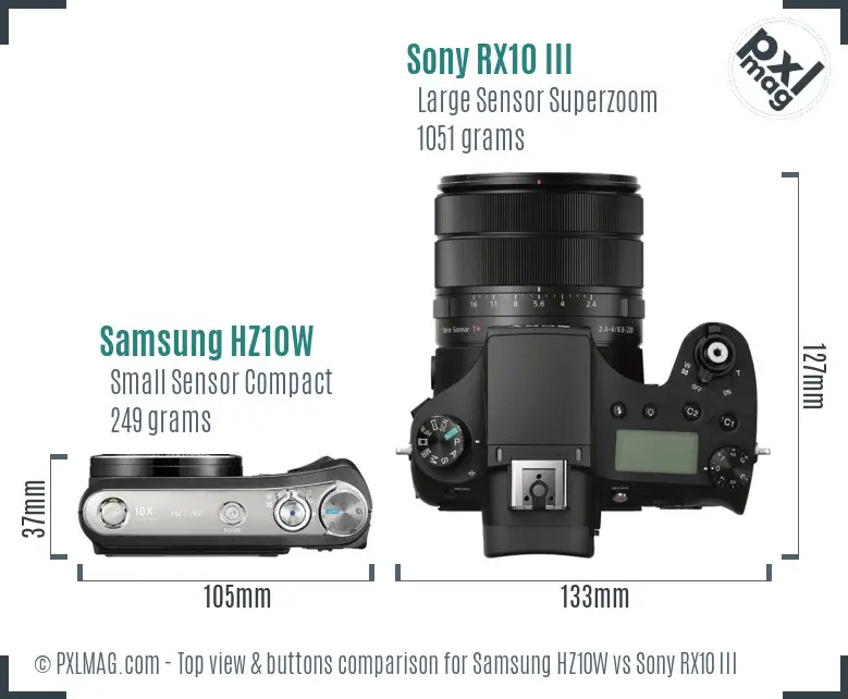 Samsung HZ10W vs Sony RX10 III top view buttons comparison