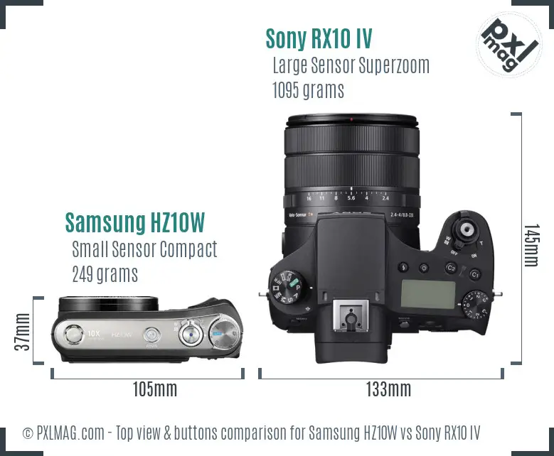 Samsung HZ10W vs Sony RX10 IV top view buttons comparison