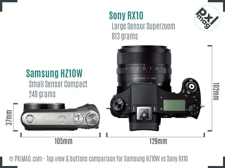 Samsung HZ10W vs Sony RX10 top view buttons comparison