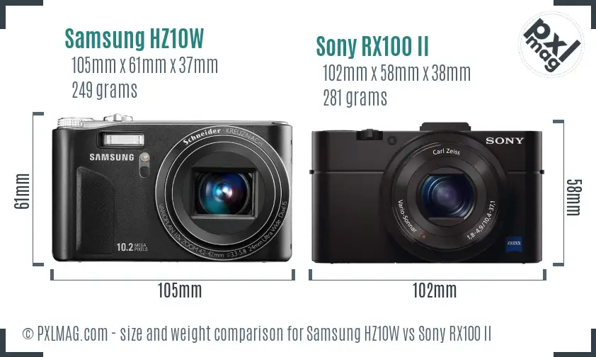 Samsung HZ10W vs Sony RX100 II size comparison