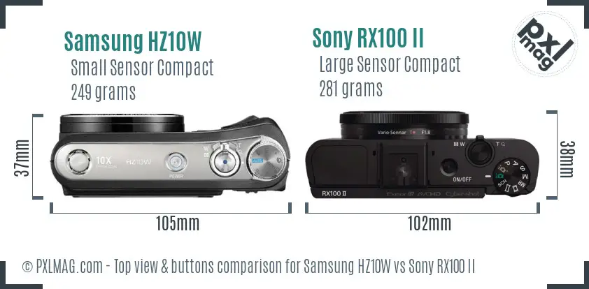 Samsung HZ10W vs Sony RX100 II top view buttons comparison