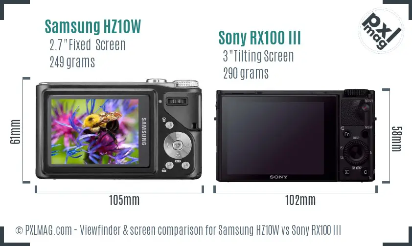 Samsung HZ10W vs Sony RX100 III Screen and Viewfinder comparison