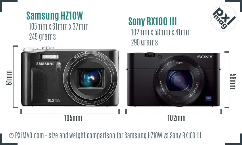 Samsung HZ10W vs Sony RX100 III size comparison