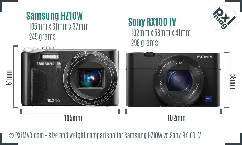 Samsung HZ10W vs Sony RX100 IV size comparison