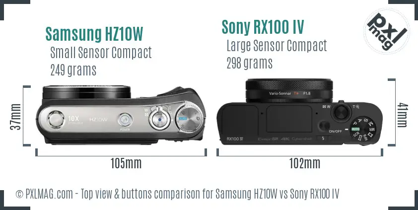 Samsung HZ10W vs Sony RX100 IV top view buttons comparison