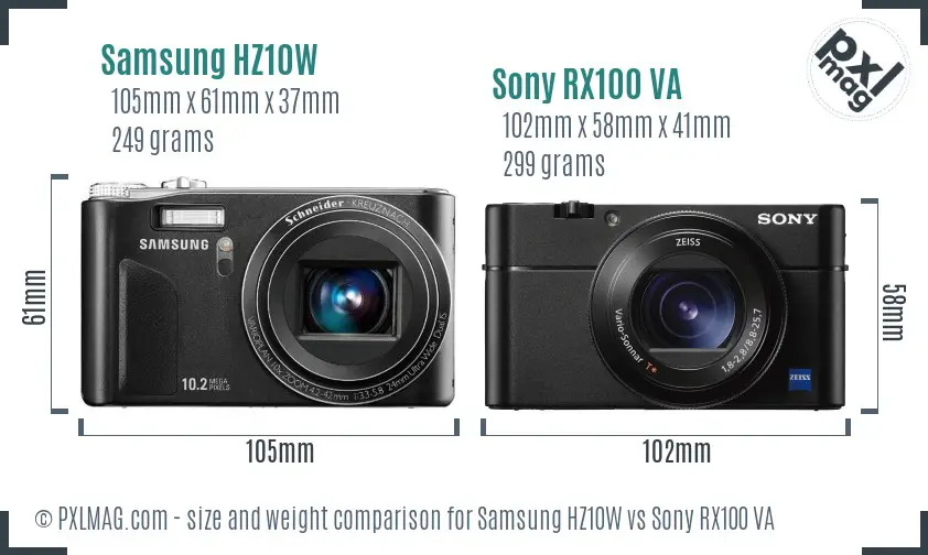 Samsung HZ10W vs Sony RX100 VA size comparison