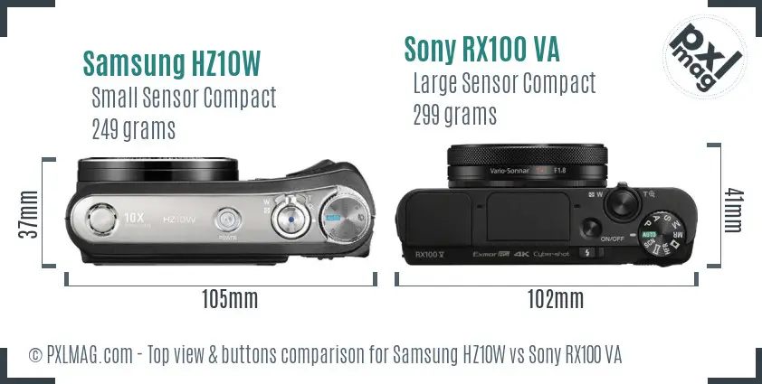 Samsung HZ10W vs Sony RX100 VA top view buttons comparison