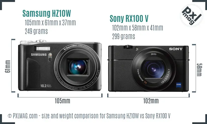 Samsung HZ10W vs Sony RX100 V size comparison