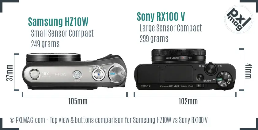 Samsung HZ10W vs Sony RX100 V top view buttons comparison