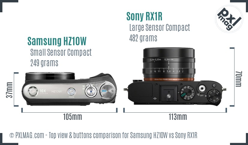 Samsung HZ10W vs Sony RX1R top view buttons comparison