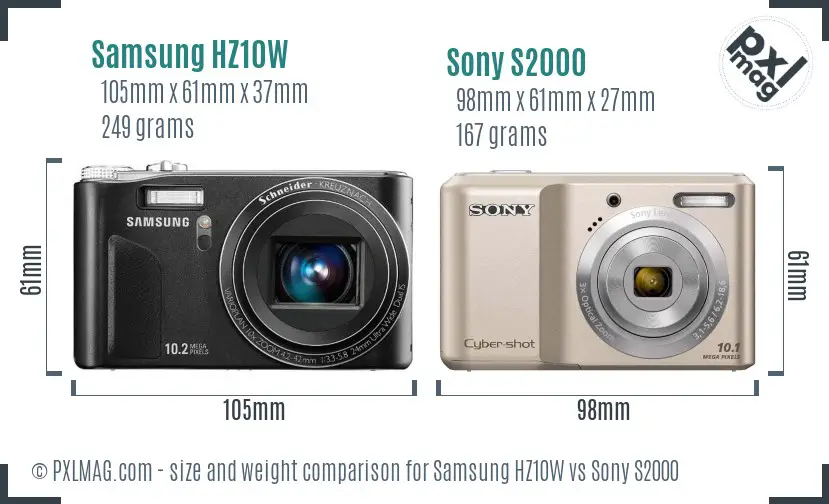 Samsung HZ10W vs Sony S2000 size comparison