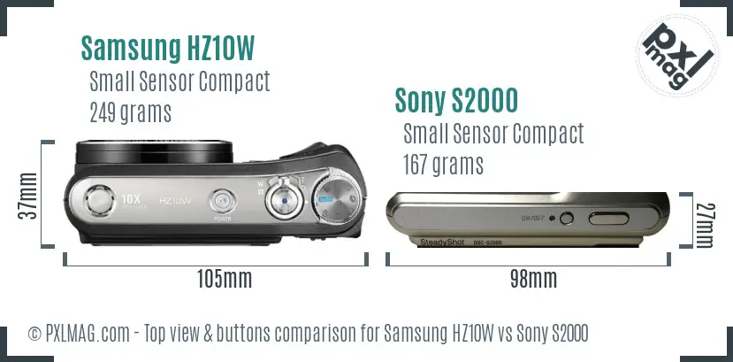 Samsung HZ10W vs Sony S2000 top view buttons comparison