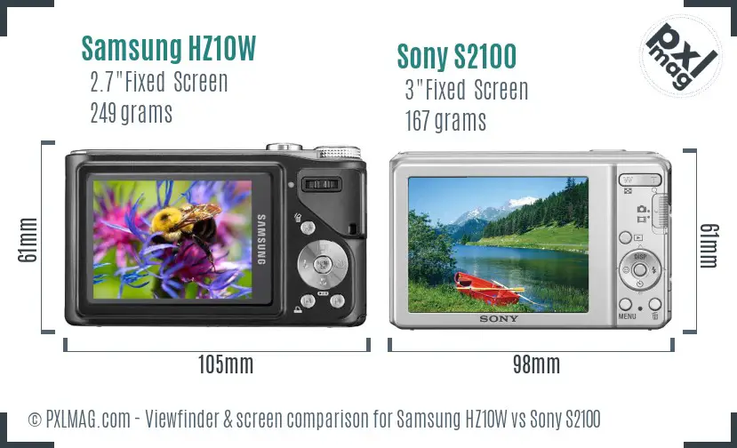 Samsung HZ10W vs Sony S2100 Screen and Viewfinder comparison