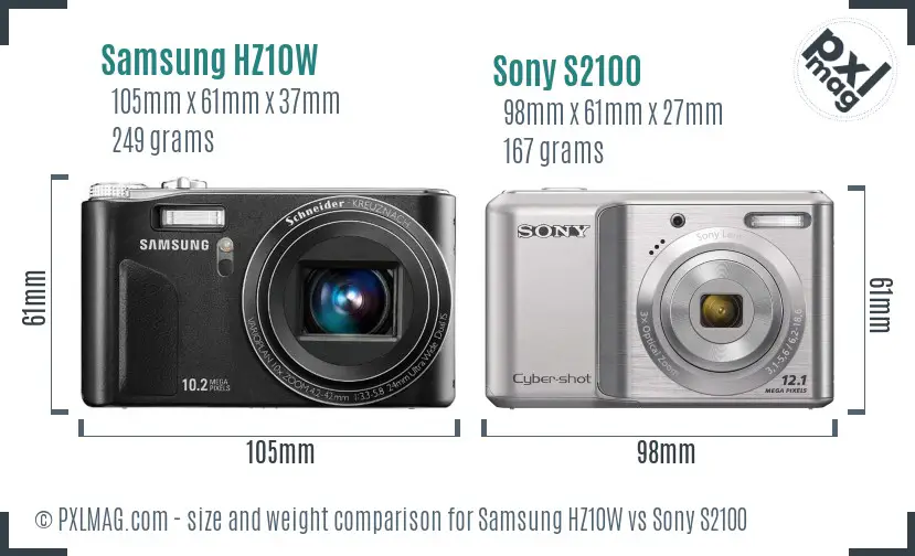 Samsung HZ10W vs Sony S2100 size comparison