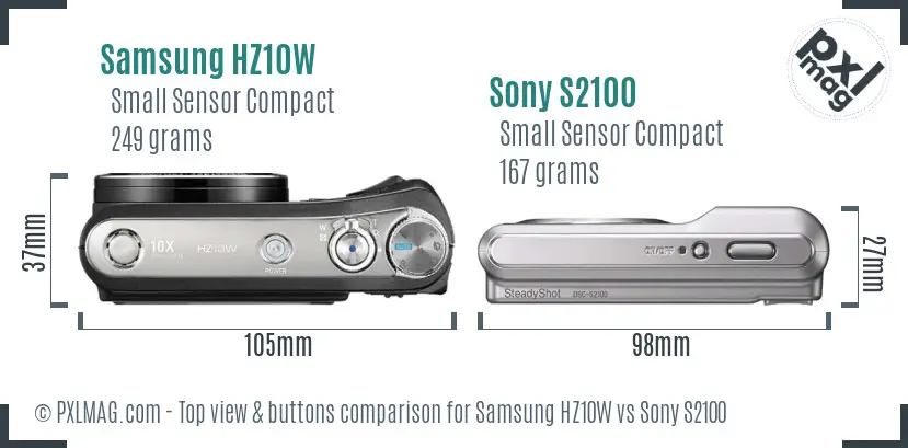 Samsung HZ10W vs Sony S2100 top view buttons comparison