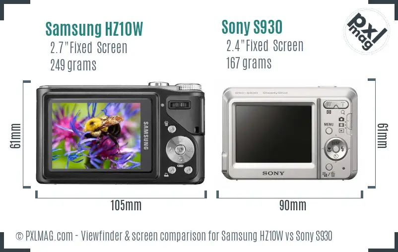 Samsung HZ10W vs Sony S930 Screen and Viewfinder comparison