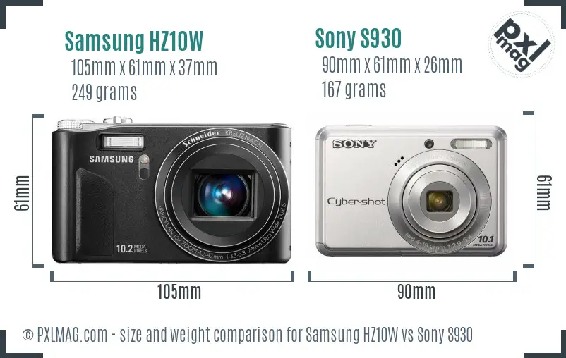 Samsung HZ10W vs Sony S930 size comparison