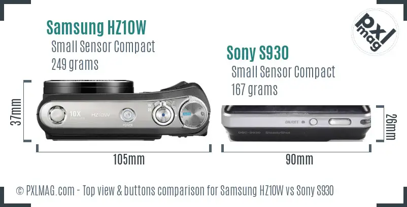 Samsung HZ10W vs Sony S930 top view buttons comparison