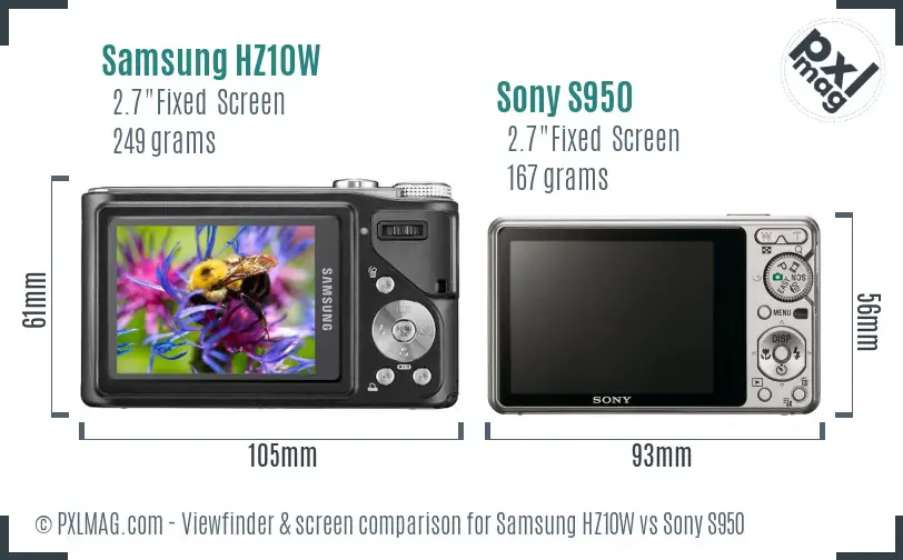 Samsung HZ10W vs Sony S950 Screen and Viewfinder comparison