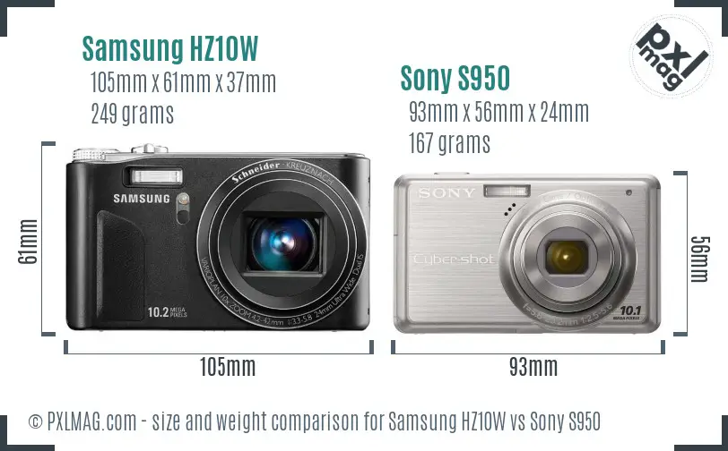 Samsung HZ10W vs Sony S950 size comparison