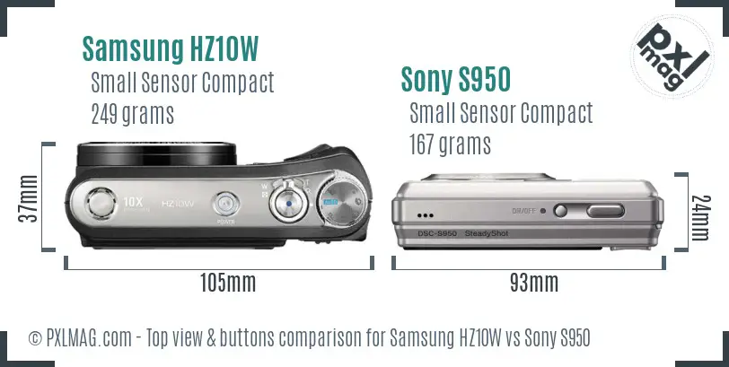 Samsung HZ10W vs Sony S950 top view buttons comparison