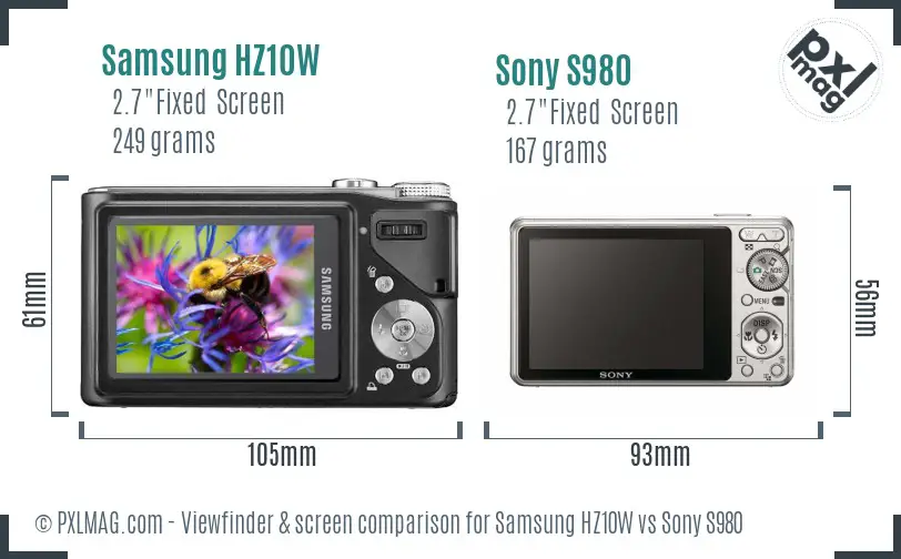 Samsung HZ10W vs Sony S980 Screen and Viewfinder comparison