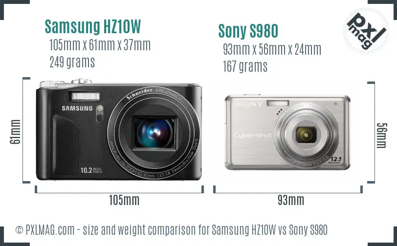 Samsung HZ10W vs Sony S980 size comparison