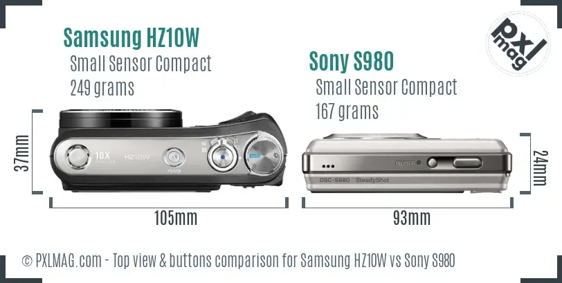 Samsung HZ10W vs Sony S980 top view buttons comparison
