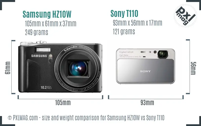 Samsung HZ10W vs Sony T110 size comparison
