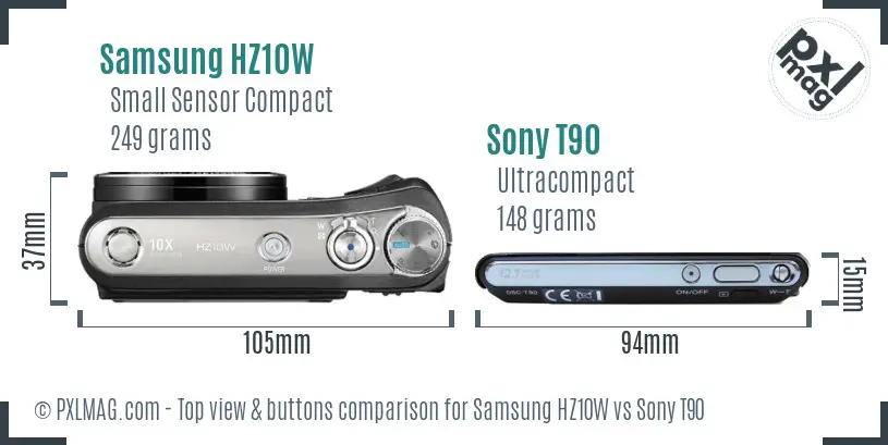 Samsung HZ10W vs Sony T90 top view buttons comparison
