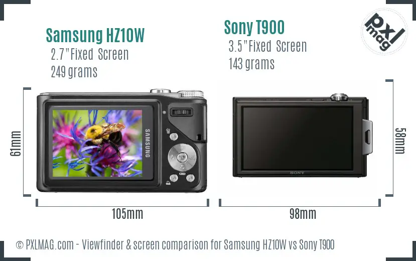 Samsung HZ10W vs Sony T900 Screen and Viewfinder comparison