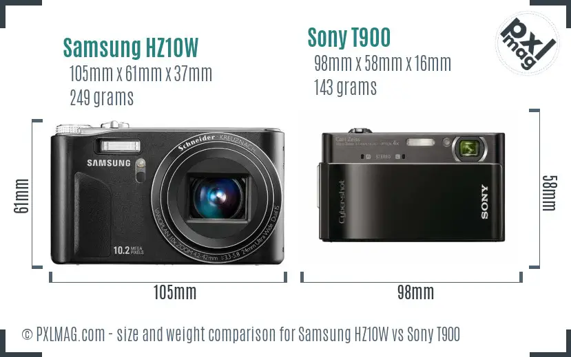 Samsung HZ10W vs Sony T900 size comparison