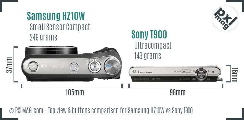 Samsung HZ10W vs Sony T900 top view buttons comparison