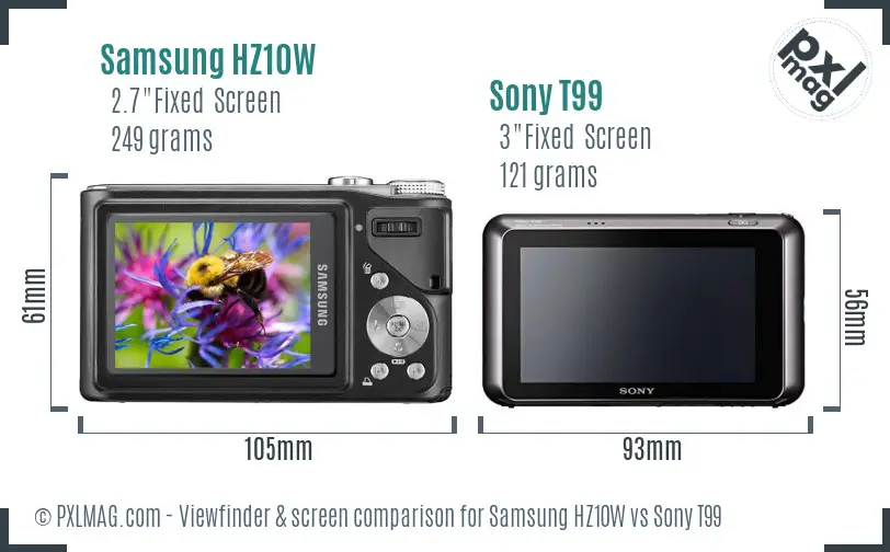 Samsung HZ10W vs Sony T99 Screen and Viewfinder comparison