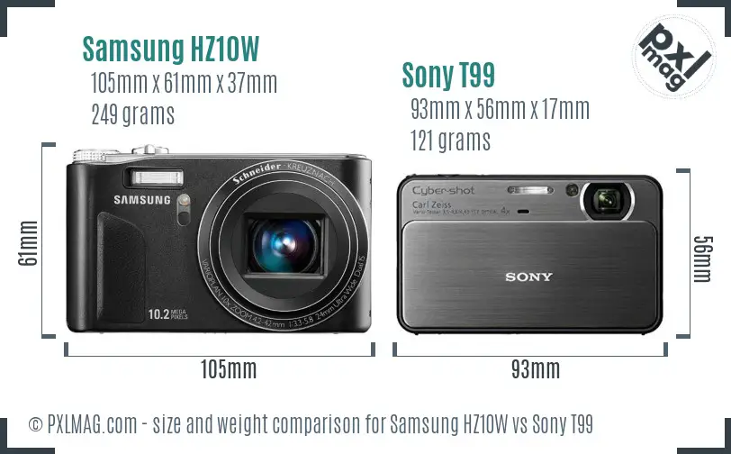 Samsung HZ10W vs Sony T99 size comparison