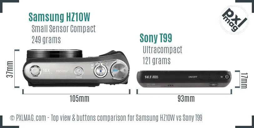 Samsung HZ10W vs Sony T99 top view buttons comparison