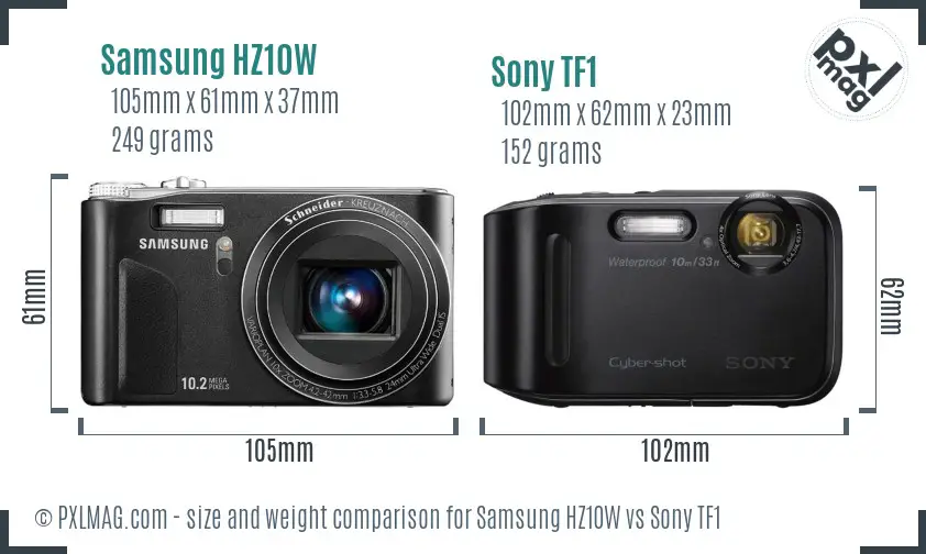 Samsung HZ10W vs Sony TF1 size comparison