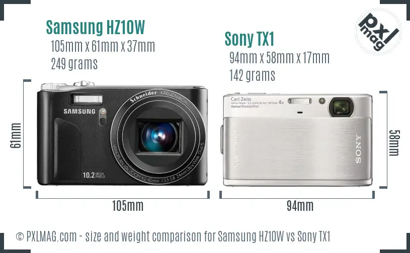 Samsung HZ10W vs Sony TX1 size comparison