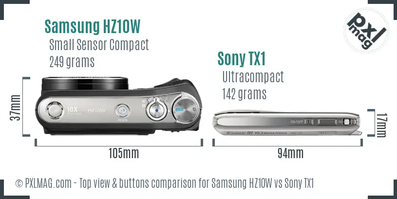 Samsung HZ10W vs Sony TX1 top view buttons comparison