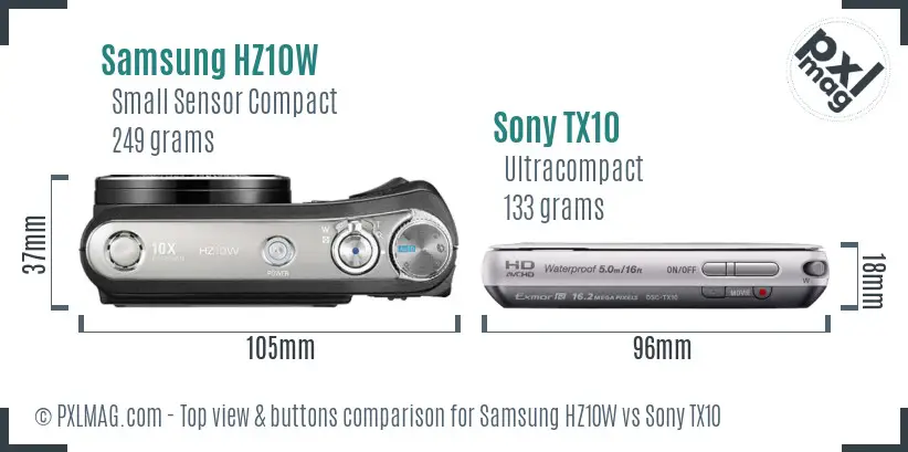 Samsung HZ10W vs Sony TX10 top view buttons comparison