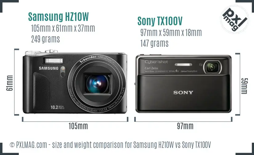 Samsung HZ10W vs Sony TX100V size comparison