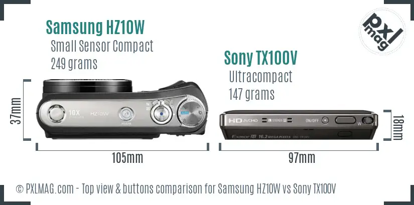 Samsung HZ10W vs Sony TX100V top view buttons comparison