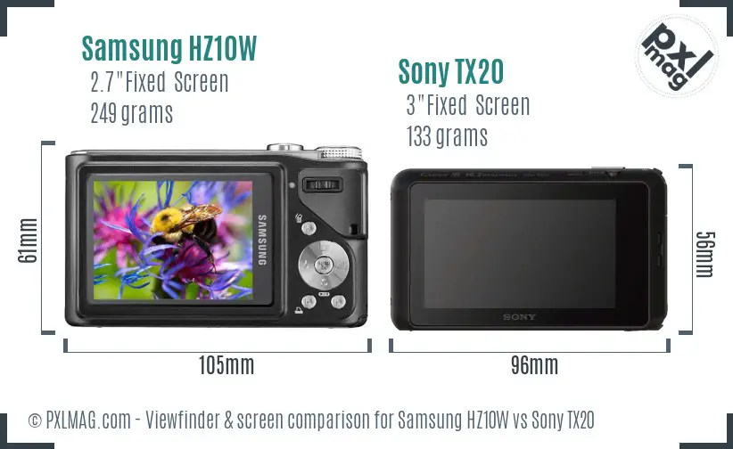 Samsung HZ10W vs Sony TX20 Screen and Viewfinder comparison