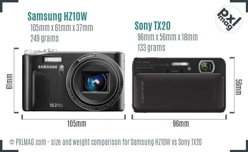 Samsung HZ10W vs Sony TX20 size comparison