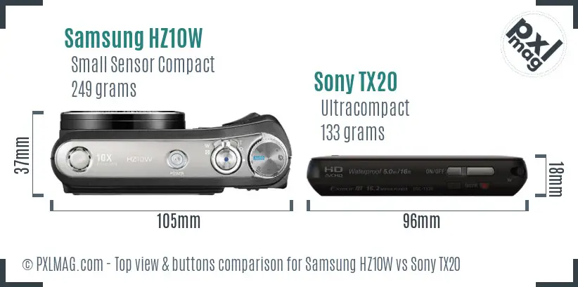 Samsung HZ10W vs Sony TX20 top view buttons comparison