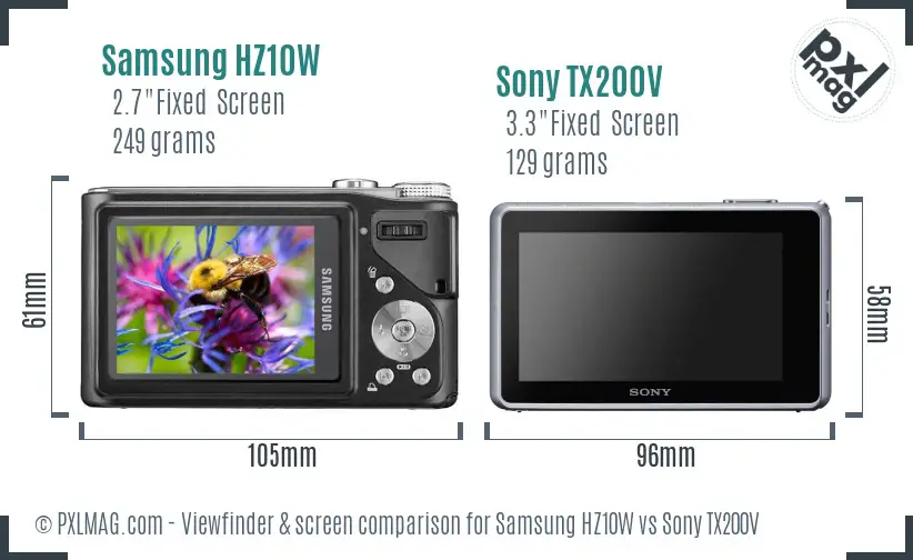 Samsung HZ10W vs Sony TX200V Screen and Viewfinder comparison