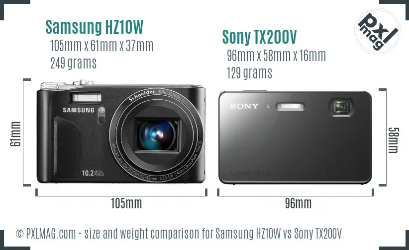 Samsung HZ10W vs Sony TX200V size comparison