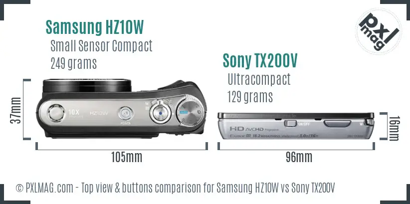 Samsung HZ10W vs Sony TX200V top view buttons comparison